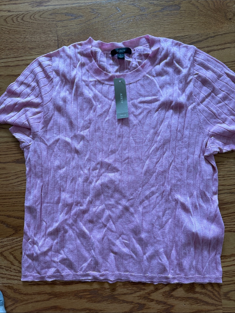 J. Crew Light Pink Short-Sleeve Ribbed Knit Top